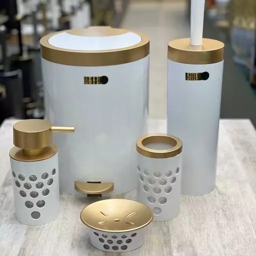 سرویس بهداشتی پنج پارچه مدل اکونومی کد M02 ماربل سفید گلد بتیس