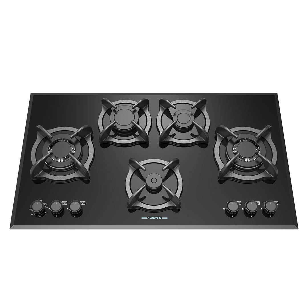 اجاق گاز شیشه ای پنج شعله گرد ستاره دو پلوپز تایمر مکانیکی رابیتس کد 540T