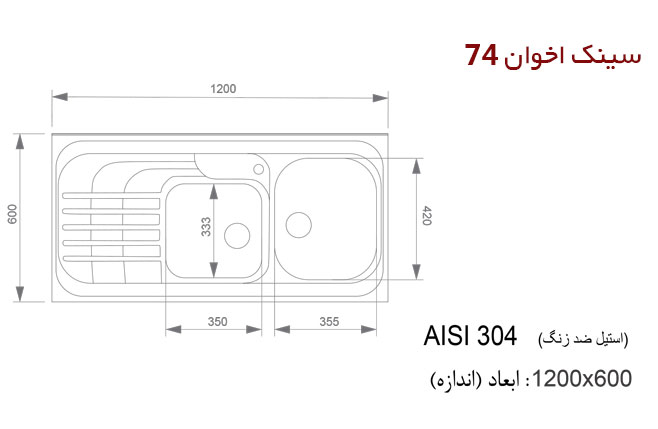 سینک استیل روکار دولگن کد 74 اخوان